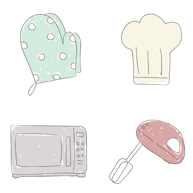 Stickers de cozinha bonitos para um conjunto de diários