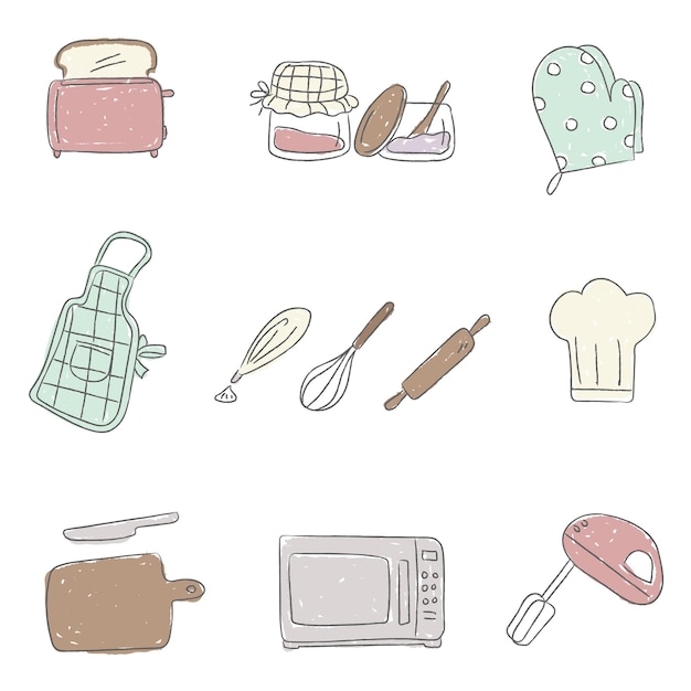 Stickers de cozinha bonitos para um conjunto de diários