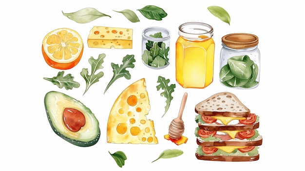 Foto stickers desayuno saludable ilustración de acuarela
