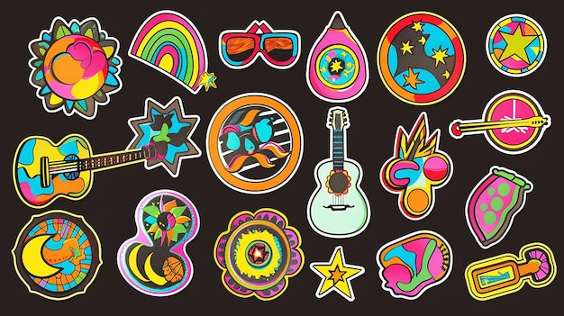 Foto stickers set retro de los años 70 etiquetas de moda frescas insignias