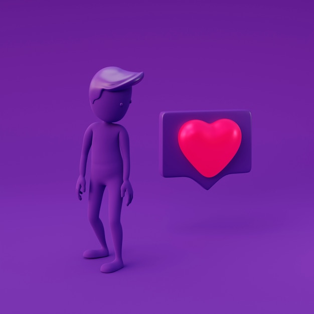 Foto stickman morado con forma de corazón