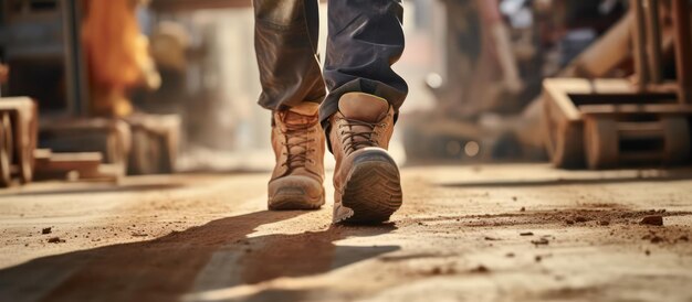 Stiefel-Sicherheitsarbeiter auf der Baustelle