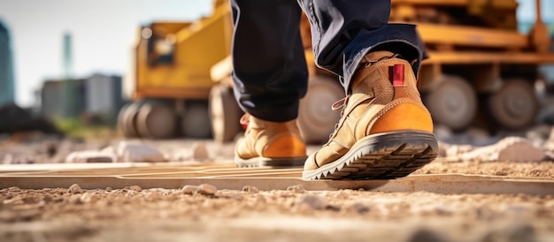 Foto stiefel-sicherheitsarbeiter auf der baustelle