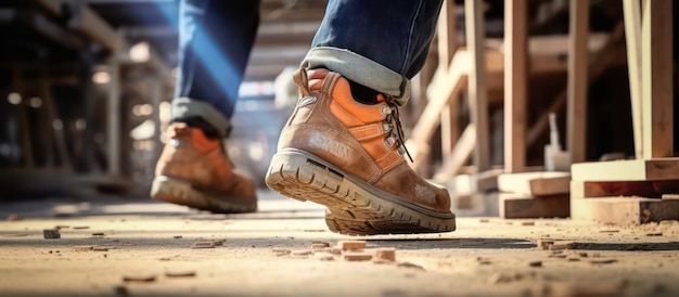 Stiefel-Sicherheitsarbeiter auf der Baustelle