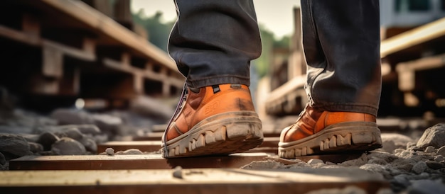 Foto stiefel-sicherheitsarbeiter auf der baustelle