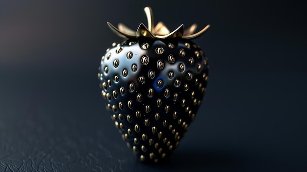Stilierte metallische Erdbeere mit goldenen Spitzen auf dunklem Hintergrund