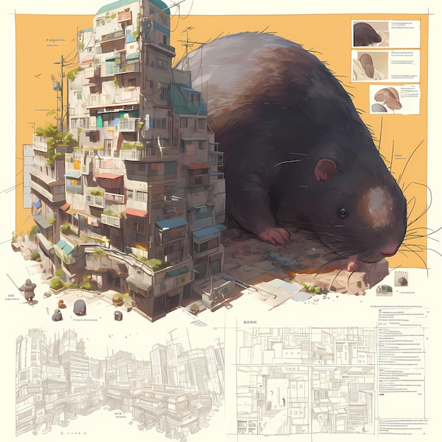 Stilierte Ratte im städtischen Umfeld