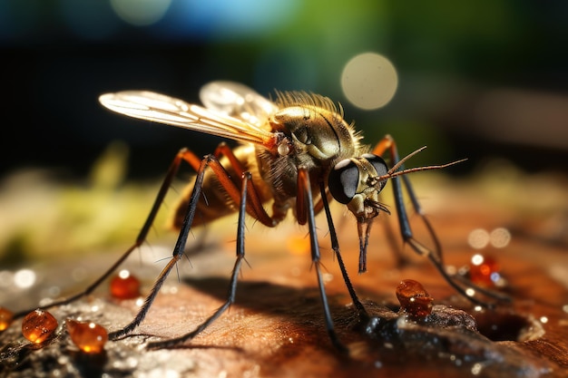 Stille Reflexionen Mücke ruht auf einer Wasserpfütze Generative KI