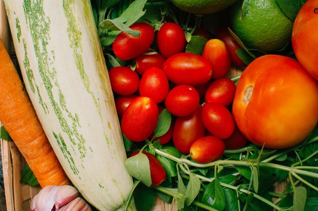Stilleben Gemüse und Kräuter als Zutaten beim Kochen