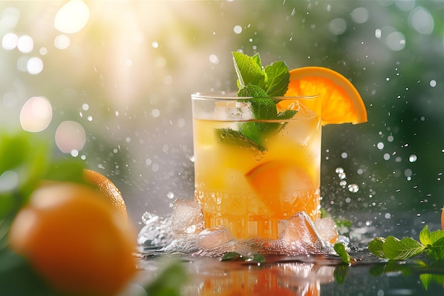 Stillleben aus Orangen- und Minzcocktail