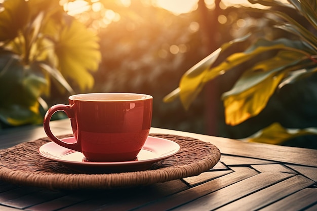 Stillleben der entspannenden Kaffeetasse auf der Terrasse