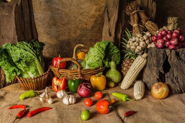 Stillleben Gemüse, Kräuter und Früchte