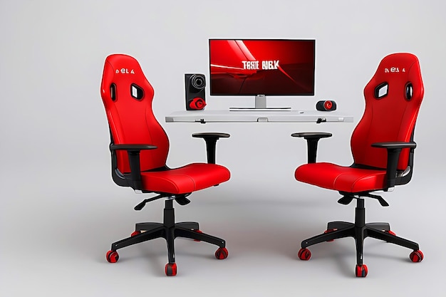 Stillleben mit einem Sitz für Gamer. Schwarz-roter, bequemer Gaming-Stuhl isoliert auf weißem Hintergrund