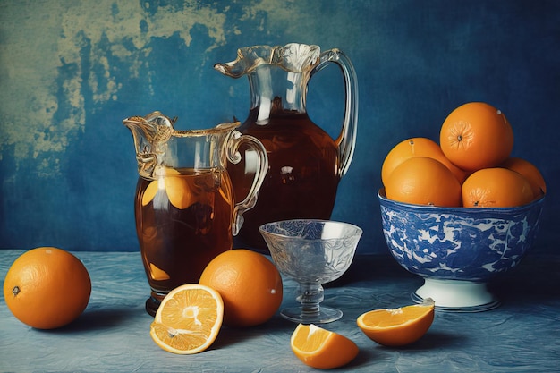 Stillleben mit Orange und Zitrone