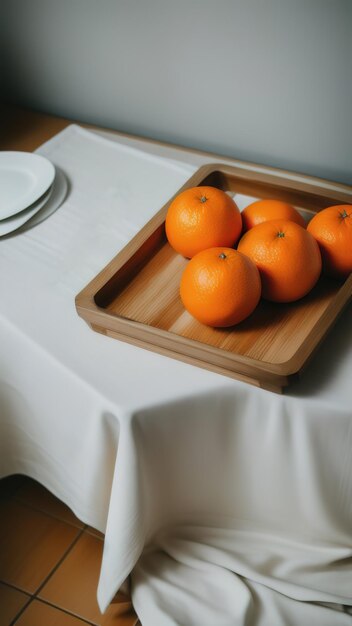 Stillleben mit Orangen auf einem Marmortisch Generative KI