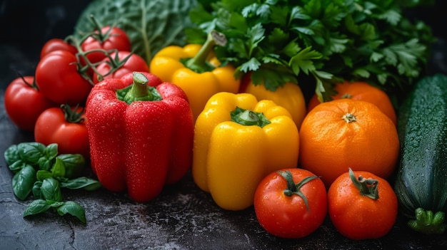 Stillleben von frischem Gemüse und Obst