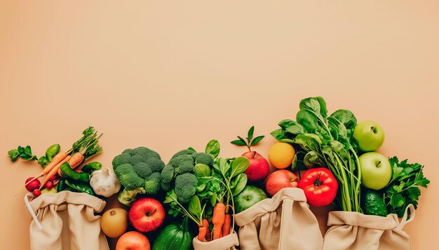Stillleben von frischem ökologischem Obst und Gemüse und veganen Lebensmittelzutaten Ökologische Lebensmittel