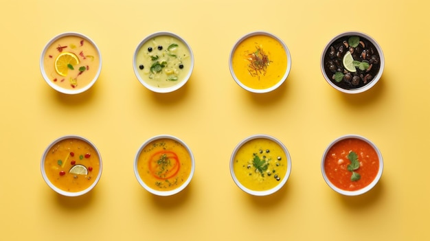 Stilvolle Acht-Schatz-Suppe mit lebhaften Geschmacksrichtungen auf gelbem Hintergrund