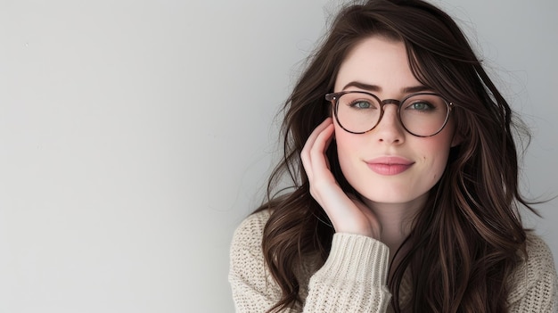 Stilvolle Brünette mit Brille, anspruchsvolle Eleganz