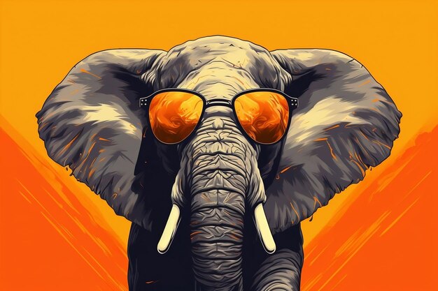 Stilvolle Elefantenillustration eines wilden grauen Elefanten in trendiger Sonnenbrille. Generative KI