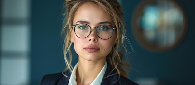 Stilvolle Geschäftsfrau mit Brille, die in die Kamera schaut