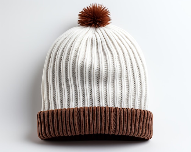 Stilvolle gestrickte weiße Beanie-Mütze