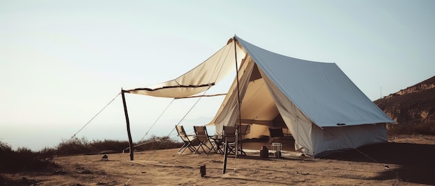 Foto stilvolle glamping-einrichtung am ruhigen strand