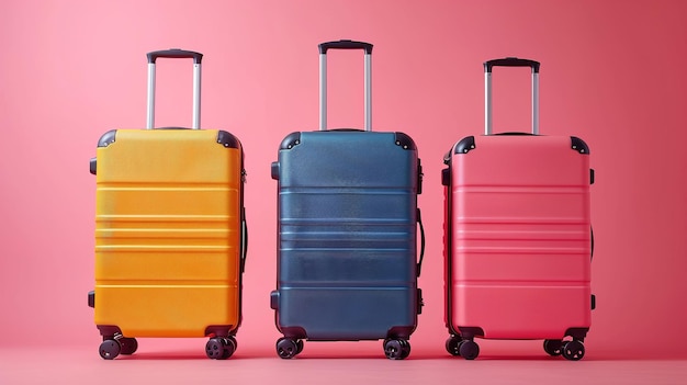 Stilvolle Koffer auf rosa Hintergrund Platz für Text das Konzept der Reise