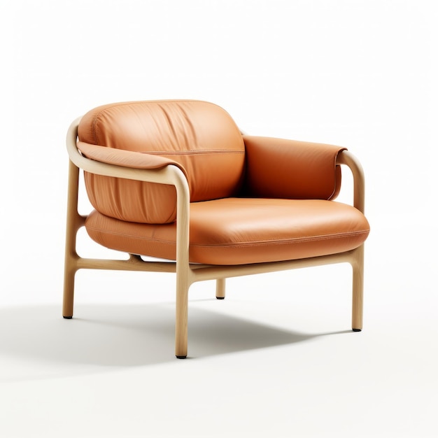 Stilvoller Bouroullec Lounge Chair mit hellbraunem Leder auf weißem Hintergrund