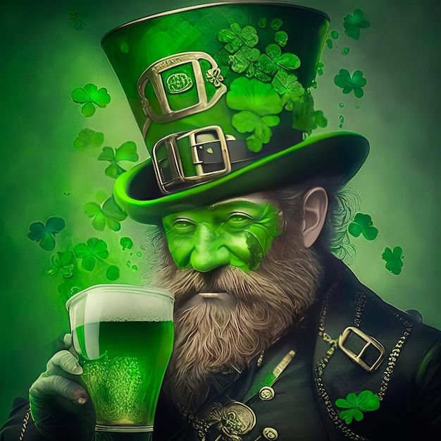 Stilvoller brutaler Kobold mit einem Krug Bier am St. Patrick's Day Generative Ai