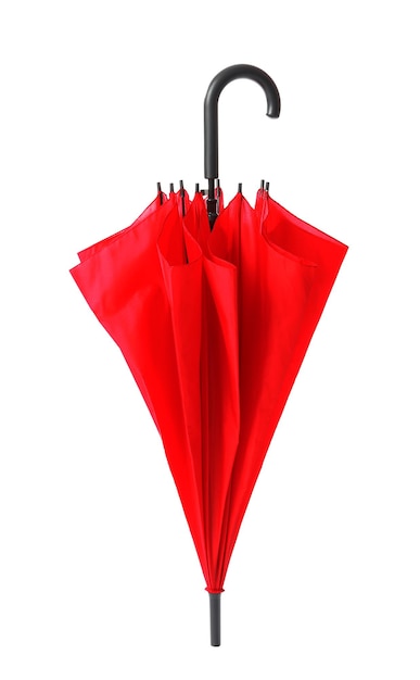 Stilvoller roter Regenschirm auf weißem Hintergrund