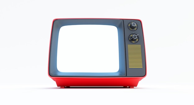 Stilvoller roter Retro-Fernseher isoliert auf weißem Hintergrund, 3D-Rendering