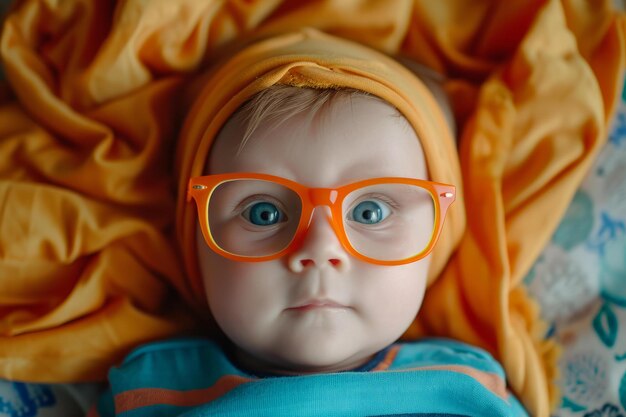 Foto stilvolles baby mit brillefarbe erzeugen sie ai