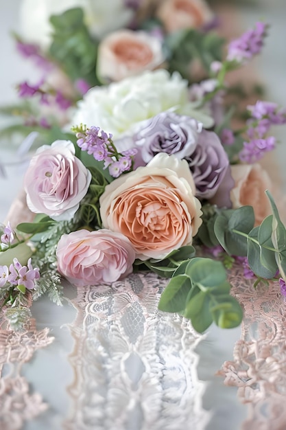 Stilvolles Essen im Freien mit blumigen Akzenten in blush rosa Minze und Lavendel