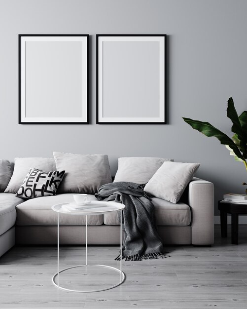 Foto stilvolles interieur eines hellen wohnzimmers mit weißer sofa-pflanze und kaffeetisch mit dekoration wohnzimmerinterieur-mockup modernes designzimmer mit hellem tageslicht 3d-rendering