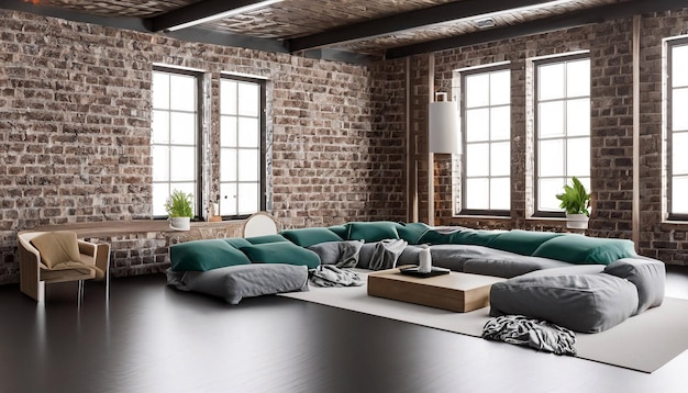 Stilvolles Loft-Leben Kostenloses Foto einer Wohnzimmer-Innenarchitektur Erleben Sie die Eleganz des Loft-Lebens
