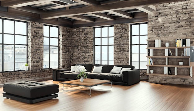 Stilvolles Loft-Leben Kostenloses Foto einer Wohnzimmer-Innenarchitektur Erleben Sie die Eleganz des Loft-Lebens