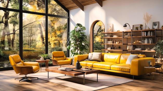Stilvolles Wohnzimmer mit modernen Möbeln, gemütliches Dekor und entspannende Atmosphäre