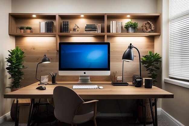 Stilvolles Zimmerinterieur, Computer-Arbeitsraum mit modernem komfortablen Platz