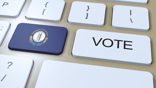 Stimmen Sie in Kentucky State State Flag und Button 3D-Illustration