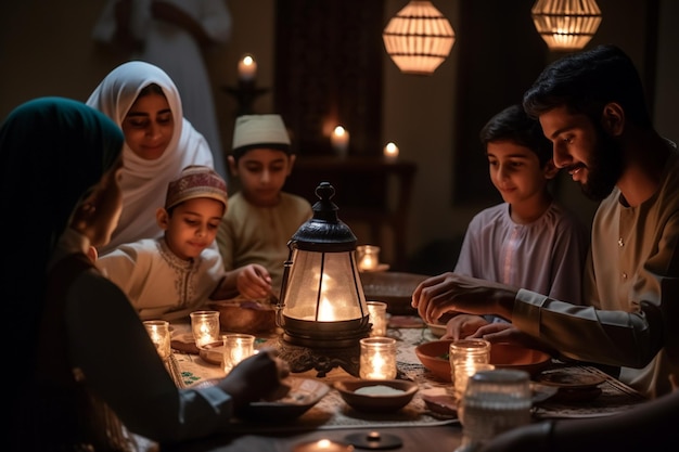 Stimmungsvolle Abendszene von Eid alAdha, beleuchtete Laternen und magisches Ambiente