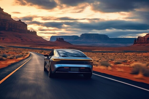 Stimmungsvolle Szene mit futuristischem unbemanntem Fahrzeug und generativer KI