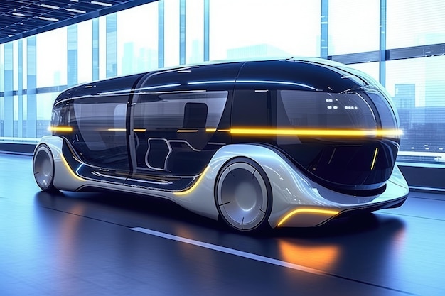 Stimmungsvolle Szene mit futuristischem unbemanntem Fahrzeug und generativer KI