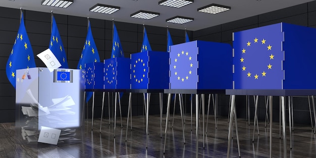 Foto stimmzellen der europäischen union mit fahnen 3d-illustration