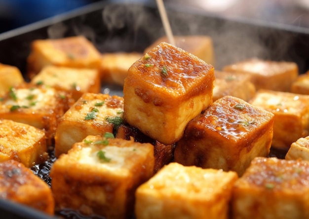 Stinkender, stinkender Tofu mit Dampf auf dem StraßenmarktAi Generative