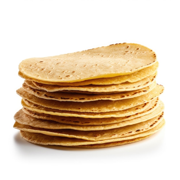 Stock de deliciosas tortillas de maíz aisladas en blanco Fondo deliciosas torrillas de maís Ai generadas