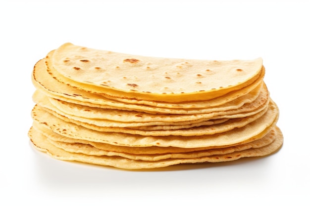 Stock de deliciosas tortillas de maíz aisladas en blanco Fondo deliciosas torrillas de maís Ai generadas