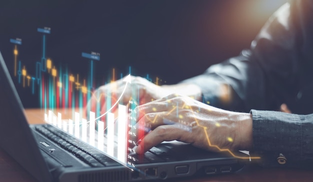 Stock Market Investments Funds and Digital Assets Geschäftsmann analysiert Forex-Handelsdiagramm