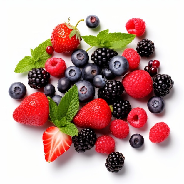 Foto stockbild von frischen bio-beeren auf weißem hintergrund, farbenfroh und antioxidationsreich