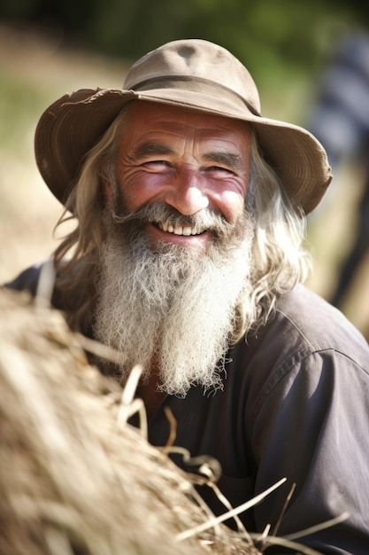 Foto stockfoto eines lächelnden bauern, der auf seinem bauernhof arbeitet, erstellt mit generativer ki